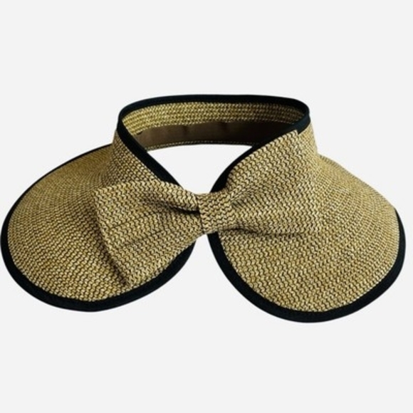 Kallina Straw Visor Sun Hat Wide Brim Packable Tan Black Bow Women\'s OS VG main image 5
